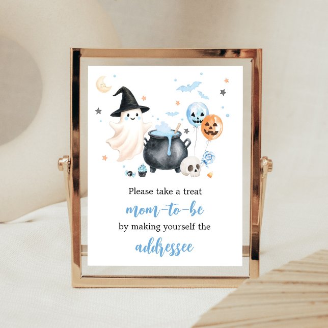 Blue Ghost Little Boo Umschlag-Station Schild (Boy Little Boo Baby Shower Envelope Station Sign)