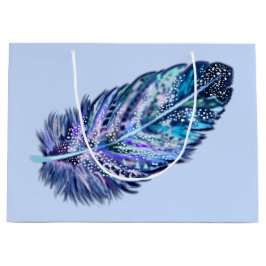 Blue Gift Bag mit Feder - individuell anpassbar Große Geschenktüte