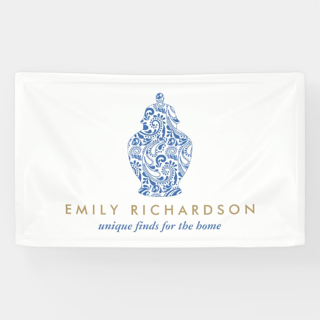 Blue Ginger Jar Potterie Logo Designer Weiß/Blau Banner (Horizontal)