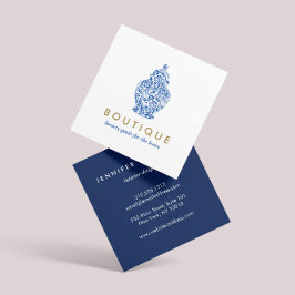 Blue Ginger Jar Potterie Logo Designer Weiß/Blau Quadratische Visitenkarte