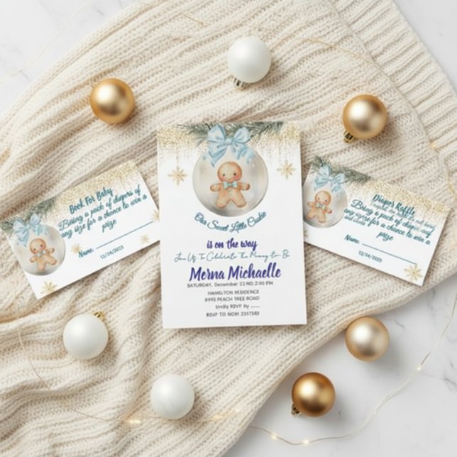blue Gingerbread boy in  Bauble  Diaper raffle Begleitkarte (Von Creator hochgeladen)
