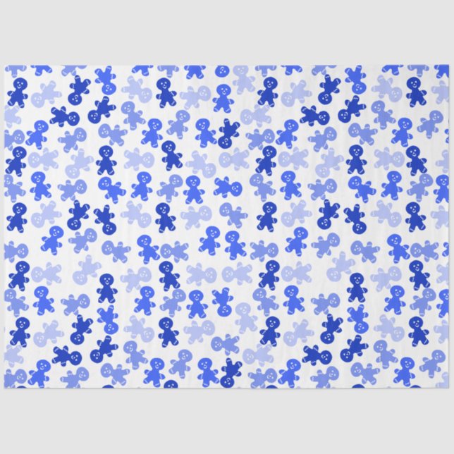 Blue Gingerbread Man Pattern on White Seidenpapier (Vorderseite)