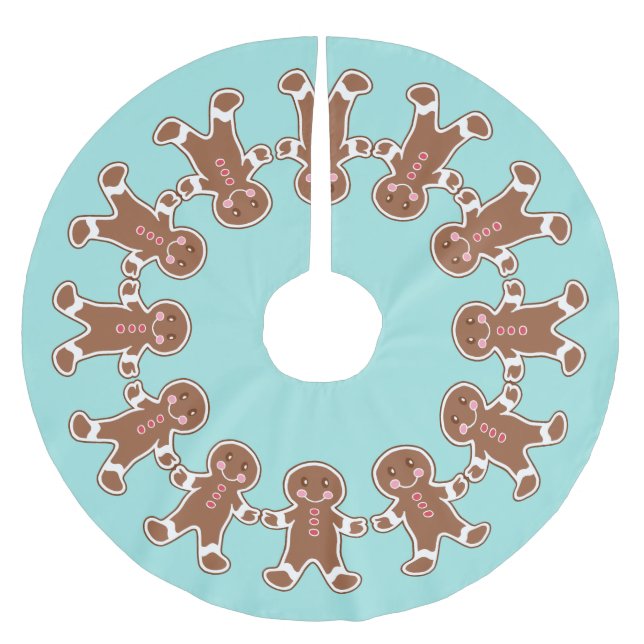 Blue Gingerbread Niedliches Weihnachtsdekor Tree S Polyester Weihnachtsbaumdecke (Vorderseite)