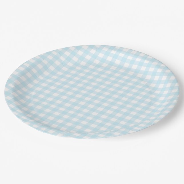 Blue Gingham 1 Pappteller (Schrägansicht)