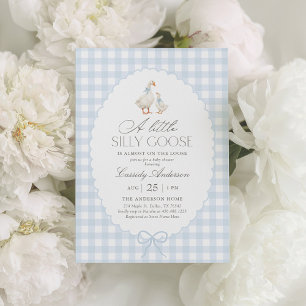 Blue Gingham Albern Gänse Baby Dusche Einladung