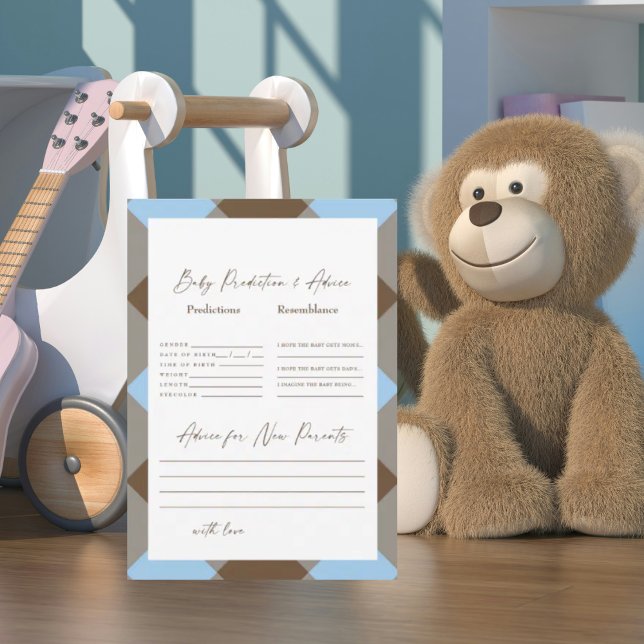 Blue Gingham and Brown Shower Baby Vorhersagen Einladung (Von Creator hochgeladen)