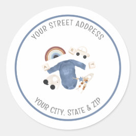 Blue Gingham and Toys Baby Return Address Sticker
