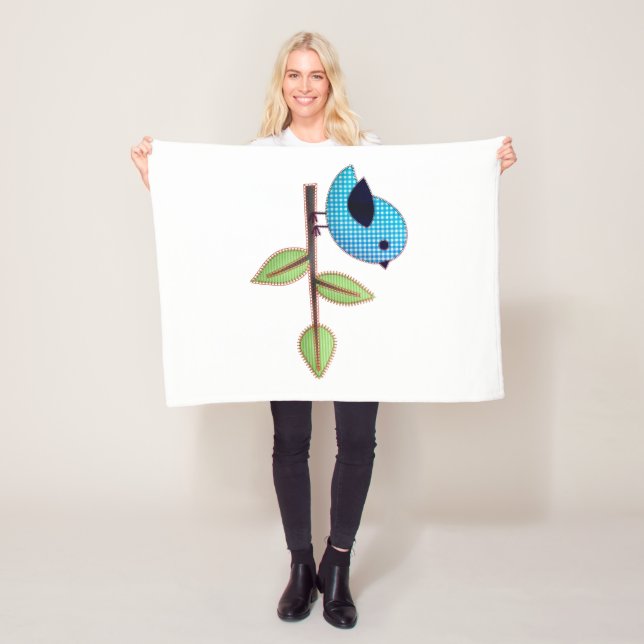 Blue Gingham Baby Bird mit Stickerei Blätter Fleecedecke (Beispiel)