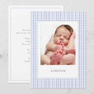 Blue Gingham Baby Boy Birth Announccard Ankündigung