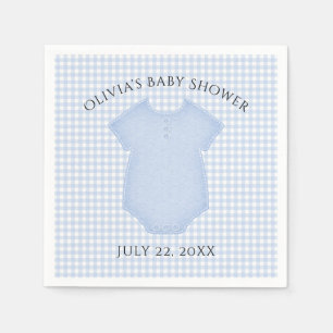 Blue Gingham Baby Boy Bodysuit Baby Dusche Serviette