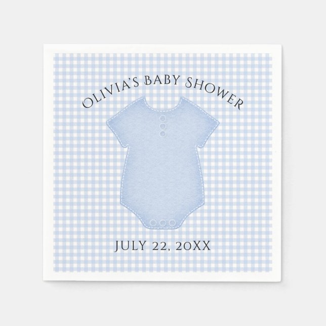 Blue Gingham Baby Boy Bodysuit Baby Dusche Serviette (Vorderseite)