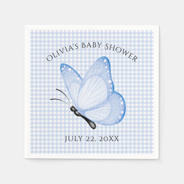 Blue Gingham Baby Boy Butterfly Baby Dusche Serviette (Vorderseite)
