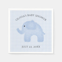 Blue Gingham Baby Boy Elephant Baby Showpaper Serviette