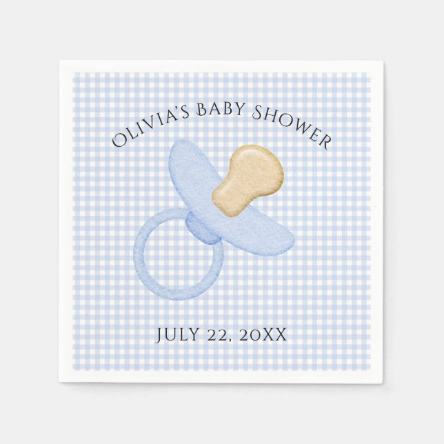 Blue Gingham Baby Boy Schnuller Baby Showroom Napk Serviette (Vorderseite)