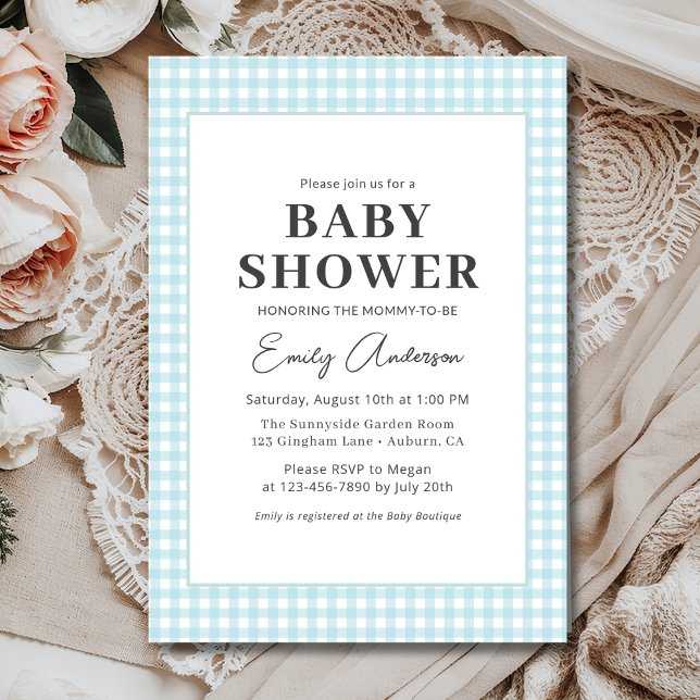 Blue Gingham Baby Boy Shower Einladung (Von Creator hochgeladen)