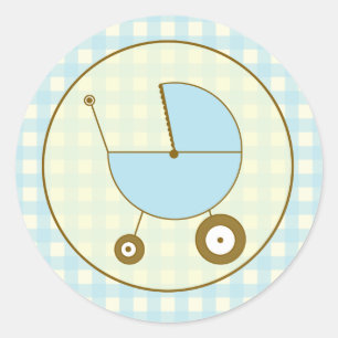 Blue Gingham Baby Carriage Sticker
