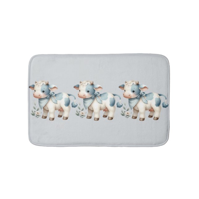 Blue Gingham Baby Cow Pastel Farm Aesthetic Badematte (Vorderseite)