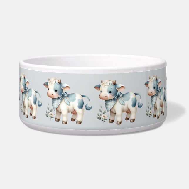 Blue Gingham Baby Cow Pastel Farm Aesthetic Napf (Vorderseite)
