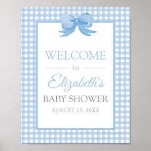 Blue Gingham Baby Dusche Willkommenspender Poster