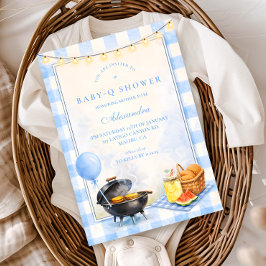 Blue Gingham Baby Q Baby Shower Einladung