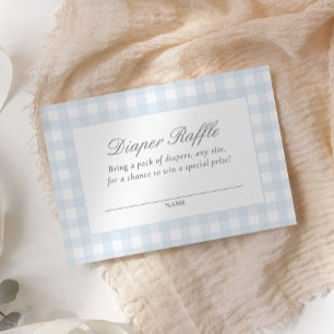 Blue Gingham Baby Showdusche Windeln Raffle Ticket Begleitkarte