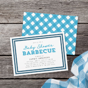 Blue Gingham Baby Shower Barbecue Einladung