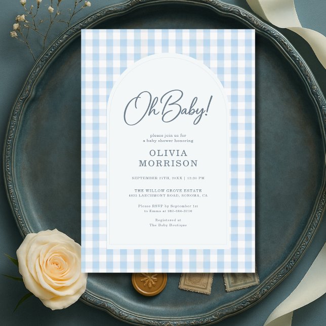 Blue Gingham Baby Shower Einladung (Von Creator hochgeladen)