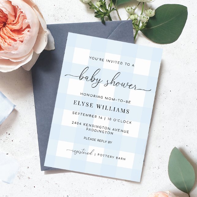 Blue Gingham Baby Shower Einladung (Baby Shower Invitation Blue Gingham Check)
