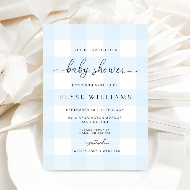 Blue Gingham Baby Shower Einladung (Baby Shower Invitation Blue Gingham )