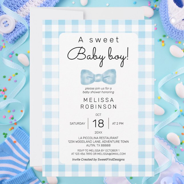 Blue Gingham Baby Shower Einladung (Blue Gingham Baby Shower Invitation)