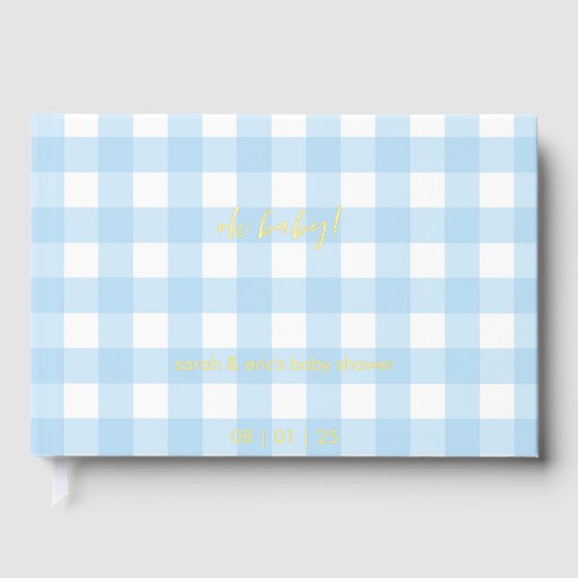 Blue Gingham Baby Shower Guest Book Gästebuch (Vorderseite)
