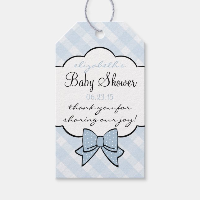 Blue Gingham Baby Shower Guest Gefallen Vielen Dan Geschenkanhänger (Vorderseite)