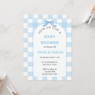 Blue Gingham Baby Shower Invitation, Blue Baby Boy Einladung
