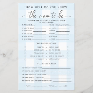 Blue Gingham Baby Shower kennt das Mama-to-be-Spie