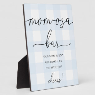 Blue Gingham Baby Shower Mama-osa Bar Sign Fotoplatte