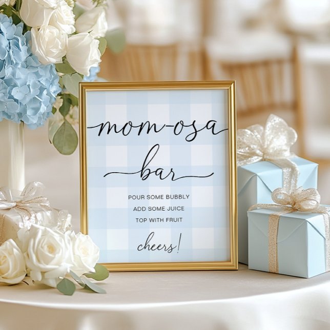 Blue Gingham Baby Shower Mama-osa Bar Sign Poster (Von Creator hochgeladen)