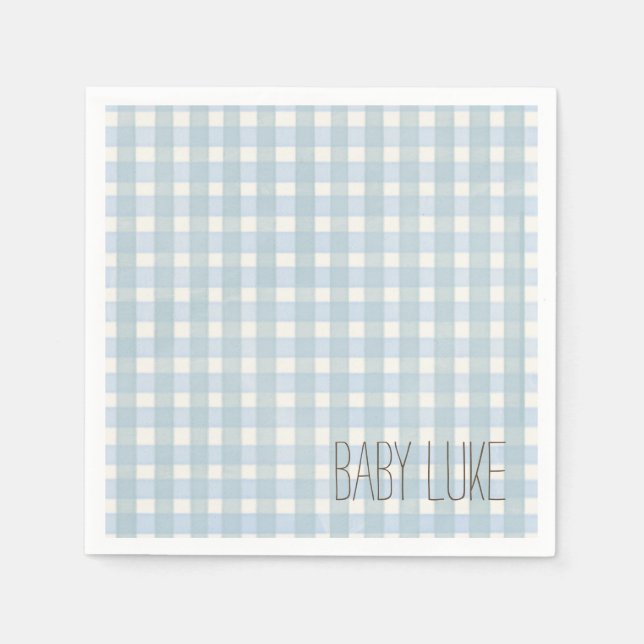 Blue Gingham Baby Shower Napkin Serviette (Vorderseite)