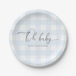 Blue Gingham Baby Shower Pappteller