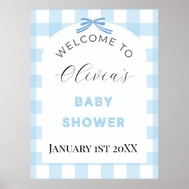 Blue Gingham Baby Shower Welcome Sign Poster 