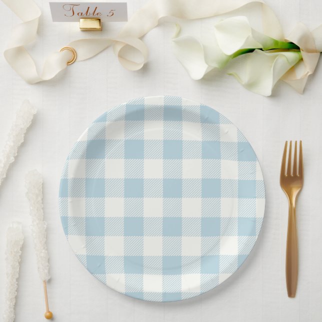 Blue Gingham Baby Showpaper Teller (Hochzeit)