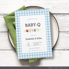 Blue Gingham BabyQ Couple Baby Shower Einladung