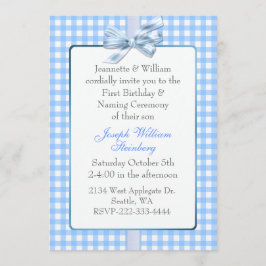 Blue Gingham Baby's Geburtstag und Namensfeier Einladung