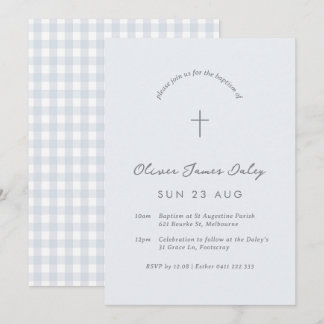 Blue Gingham Baptisse Christening Cross Einladung