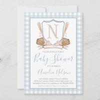 Blue Gingham Baseball Baby Dusche Einladung