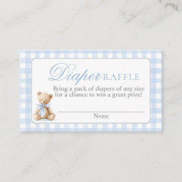 Blue Gingham Bear Baby shower Diaper Raffle Card Begleitkarte