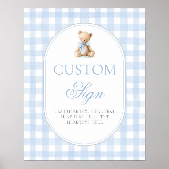 Blue Gingham Bear Customized sign Poster (Vorne)