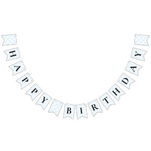 Blue Gingham Birthday Bunting Flag Banner