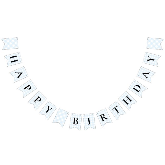 Blue Gingham Birthday Bunting Flag Banner (Alle)
