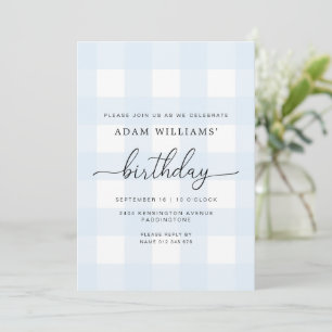 Blue Gingham Birthday Einladung