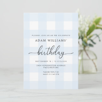 Blue Gingham Birthday Einladung